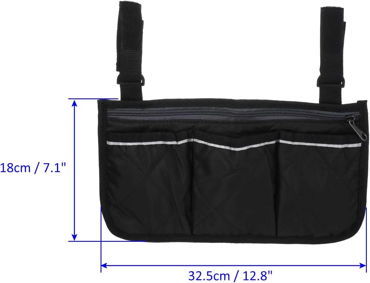 Chair Armrest Organizer - Polyester 4 Pockets Snack Book Arm Rest Storage Bag with Adjustable Straps, Apply to Camping/Fishing/Picnic (Black)