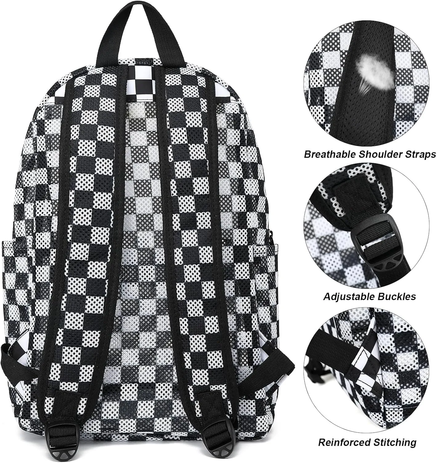 Checkered Mesh Backpack for Girls, Kids Semi-Transparent School Bookbag Women See Through Beach Bag Daypack