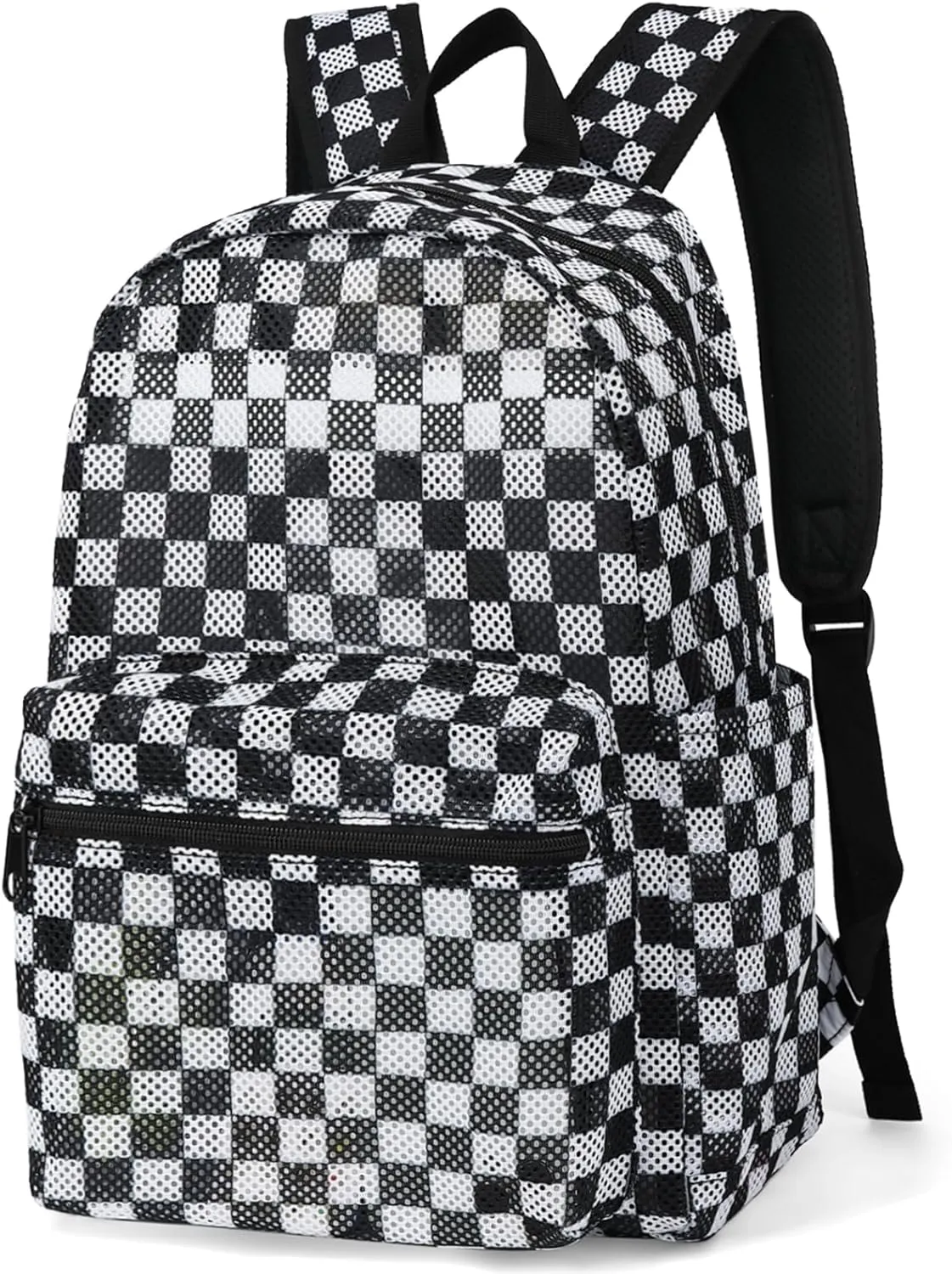 Checkered Mesh Backpack for Girls, Kids Semi-Transparent School Bookbag Women See Through Beach Bag Daypack