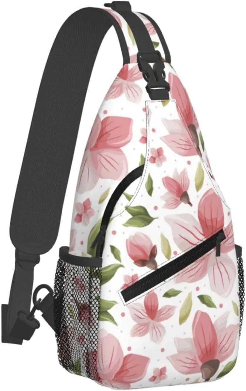 Cherry Blossom Sling Backpack Shoulder Chest Bag For Men Women Hiking Travel Crossbody Daypack