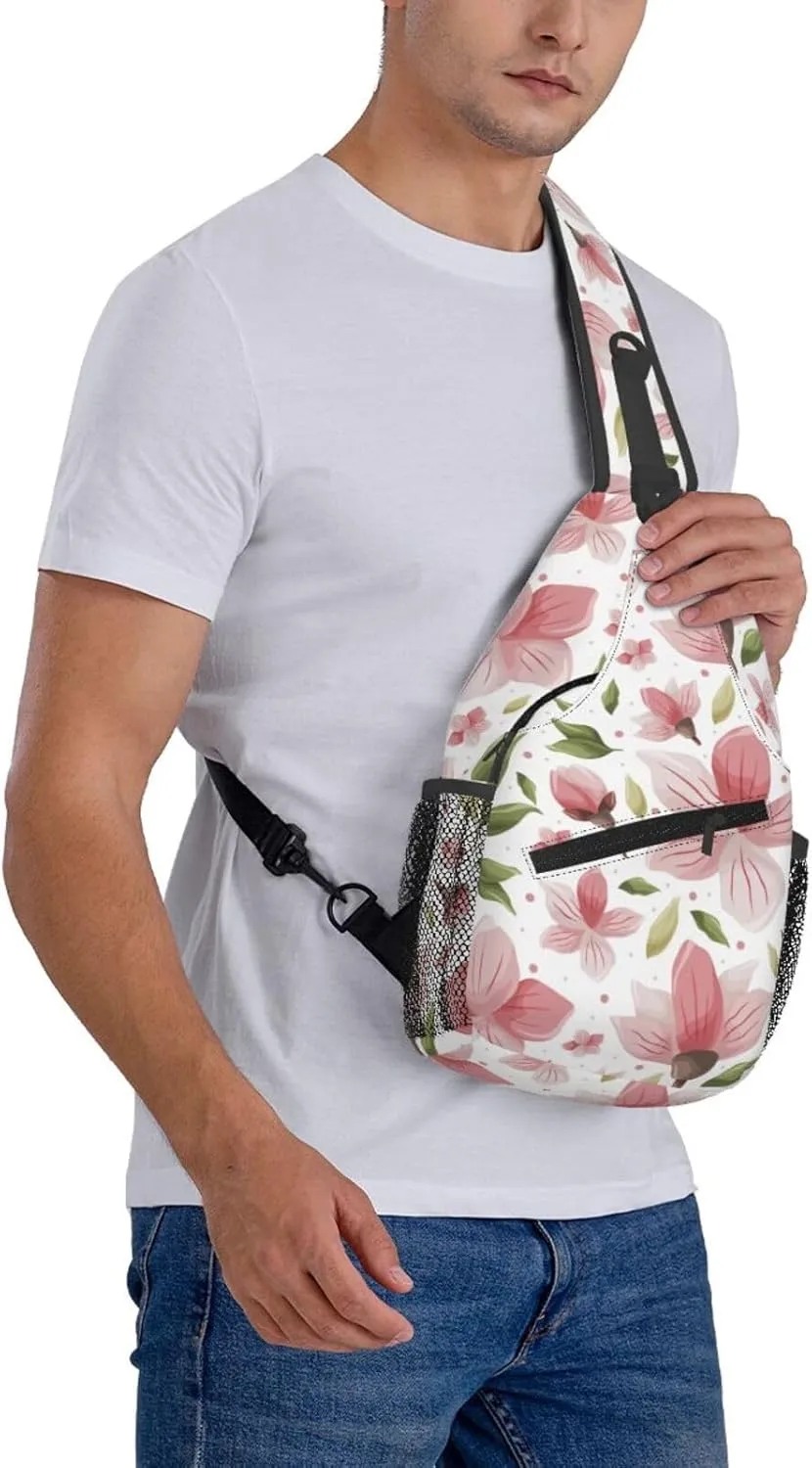 Cherry Blossom Sling Backpack Shoulder Chest Bag For Men Women Hiking Travel Crossbody Daypack
