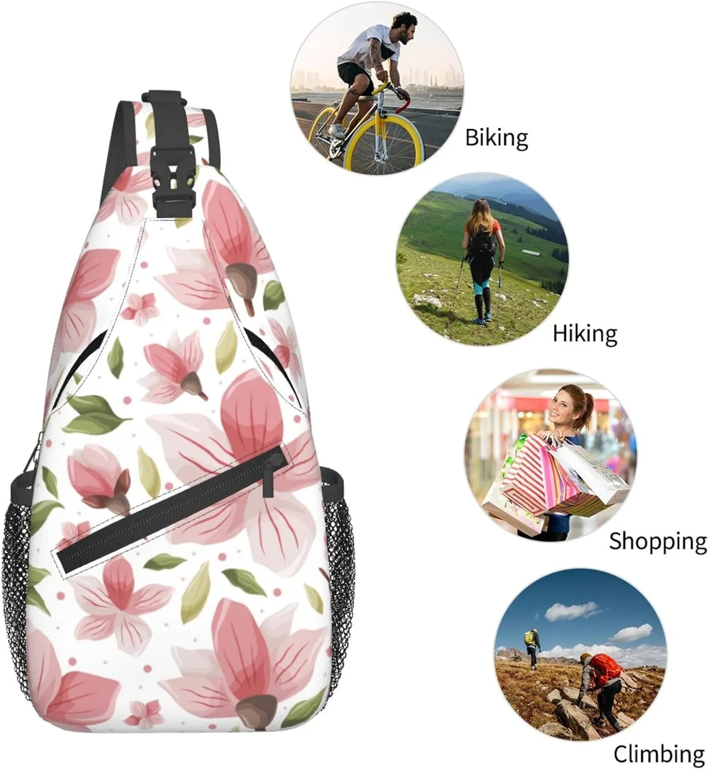 Cherry Blossom Sling Backpack Shoulder Chest Bag For Men Women Hiking Travel Crossbody Daypack