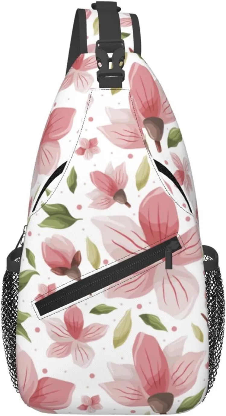 Cherry Blossom Sling Backpack Shoulder Chest Bag For Men Women Hiking Travel Crossbody Daypack