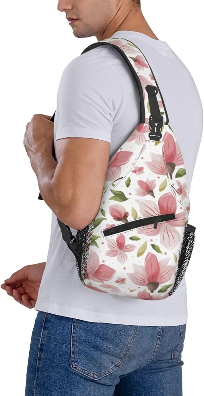 Cherry Blossom Sling Backpack Shoulder Chest Bag For Men Women Hiking Travel Crossbody Daypack
