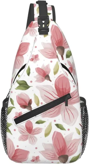 Cherry Blossom Sling Backpack Shoulder Chest Bag For Men Women Hiking Travel Crossbody Daypack
