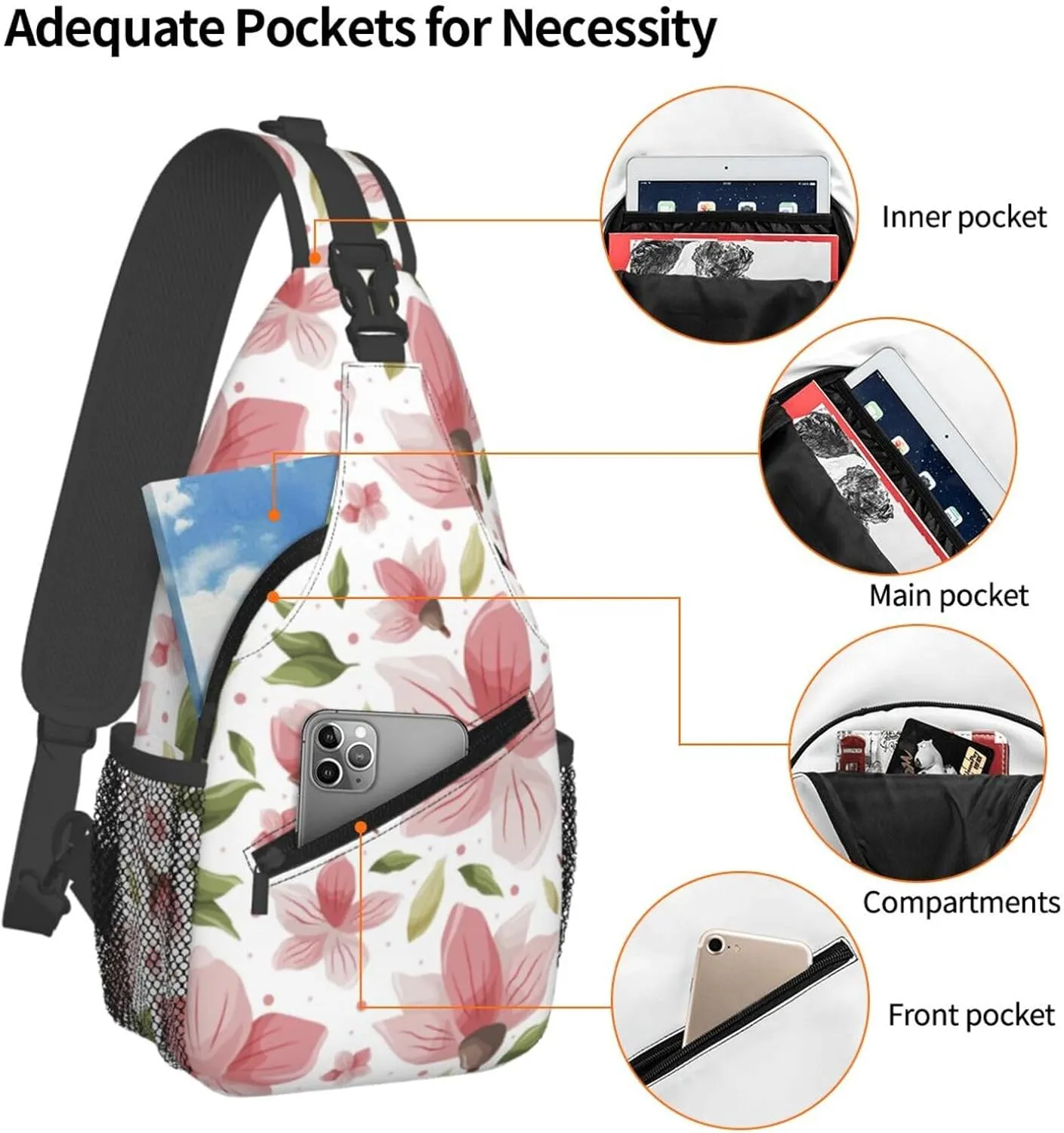 Cherry Blossom Sling Backpack Shoulder Chest Bag For Men Women Hiking Travel Crossbody Daypack