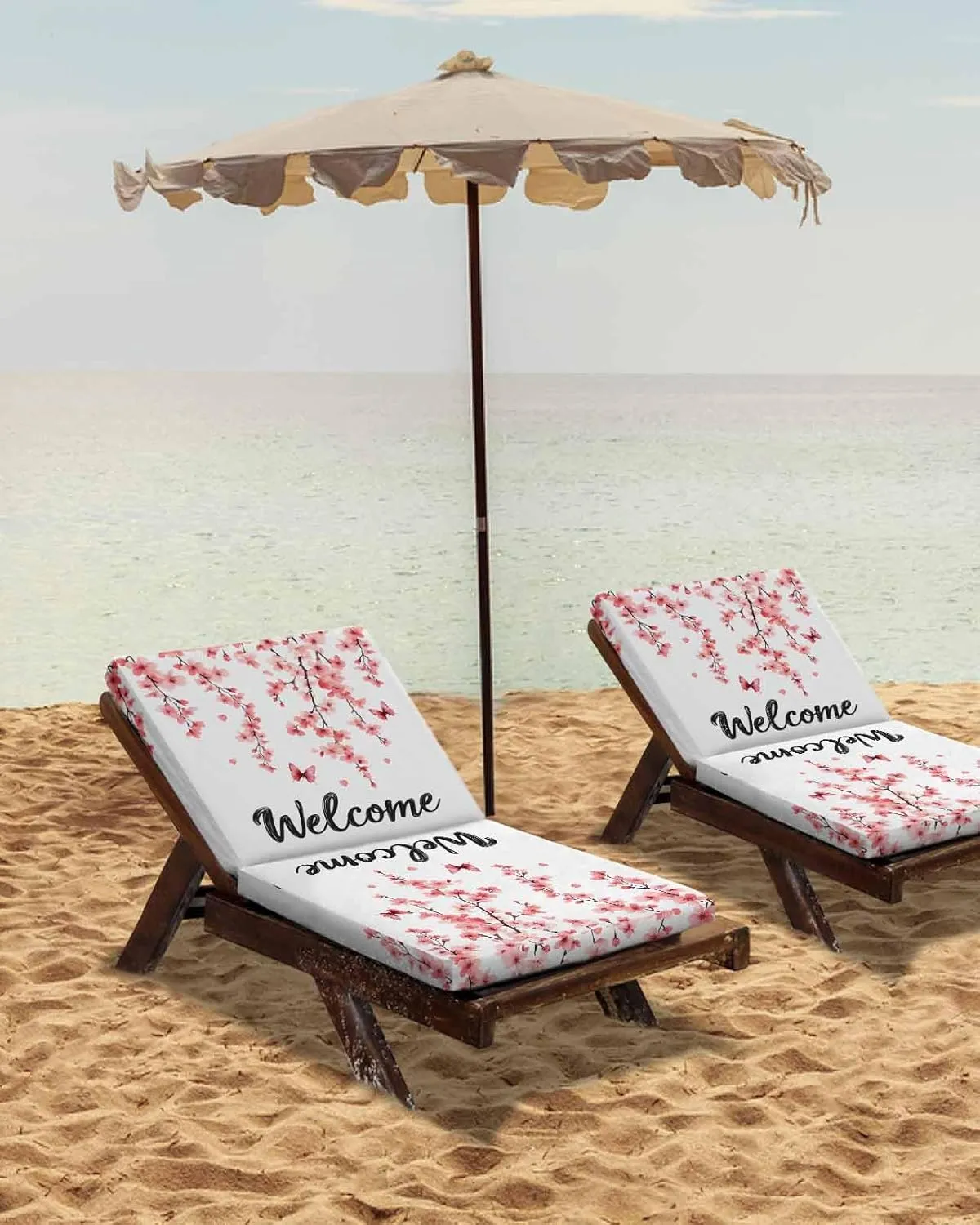 Cherry Blossoms Outdoor Cushion Chair Cover Set of 4 - Waterproof Couch Seat Covers, Spring Rustic Botanical Flowers Patio Furniture Protector Cushions Slipcovers for Sofa/RV, 22"x22"x4"