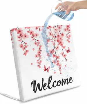 Cherry Blossoms Outdoor Cushion Chair Cover Set of 4 - Waterproof Couch Seat Covers, Spring Rustic Botanical Flowers Patio Furniture Protector Cushions Slipcovers for Sofa/RV, 22"x22"x4"