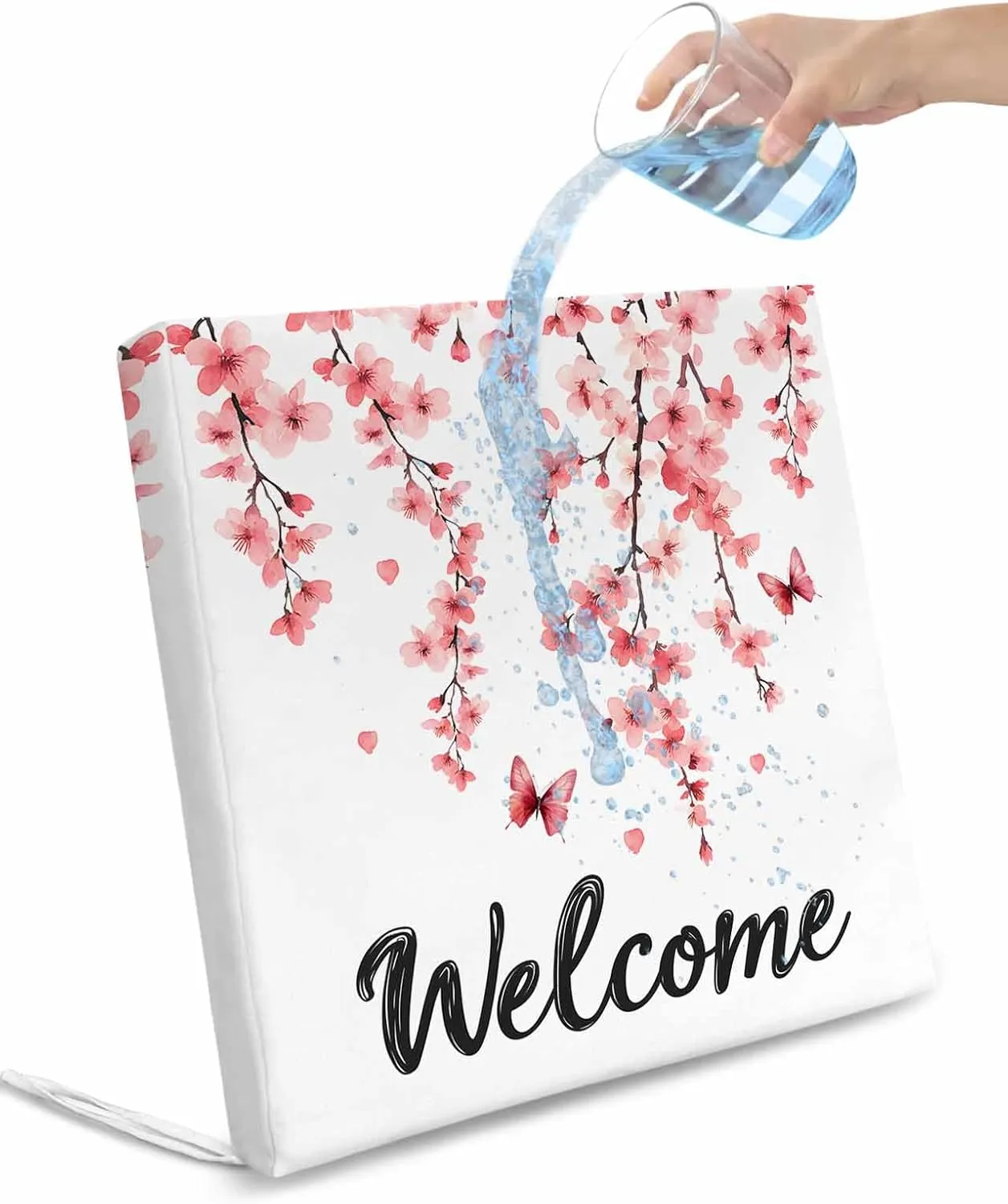Cherry Blossoms Outdoor Cushion Chair Cover Set of 4 - Waterproof Couch Seat Covers, Spring Rustic Botanical Flowers Patio Furniture Protector Cushions Slipcovers for Sofa/RV, 22"x22"x4"