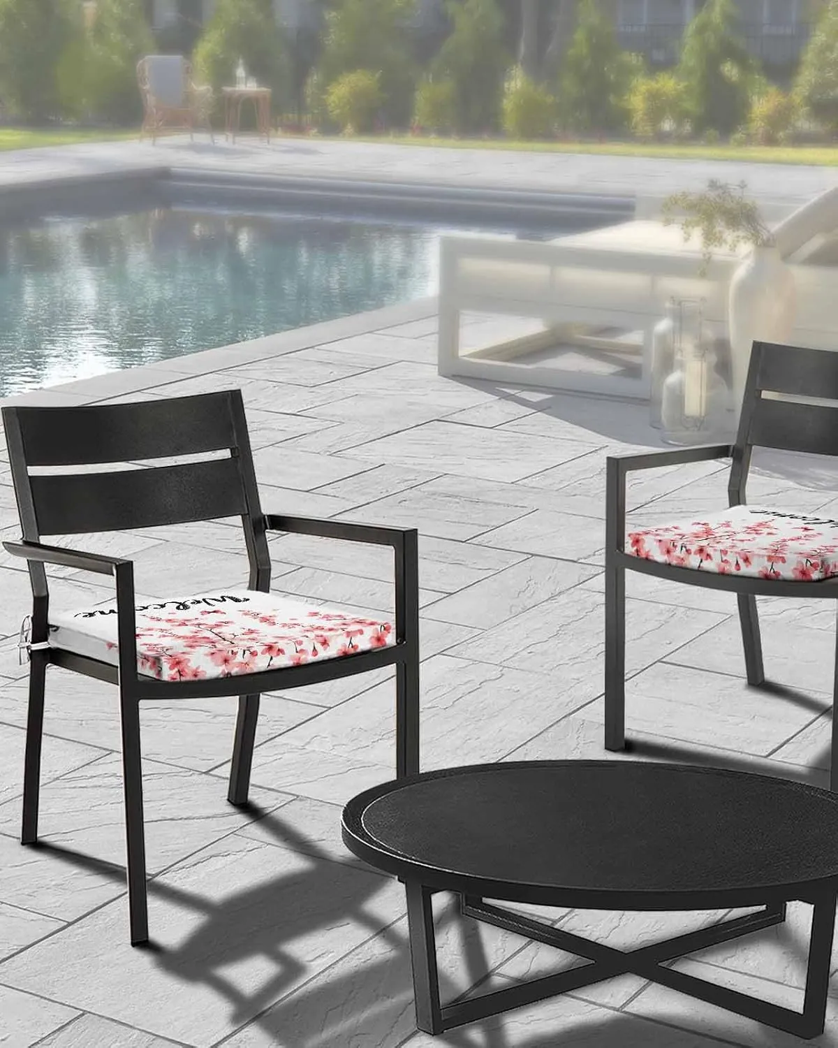 Cherry Blossoms Outdoor Cushion Chair Cover Set of 4 - Waterproof Couch Seat Covers, Spring Rustic Botanical Flowers Patio Furniture Protector Cushions Slipcovers for Sofa/RV, 22"x22"x4"