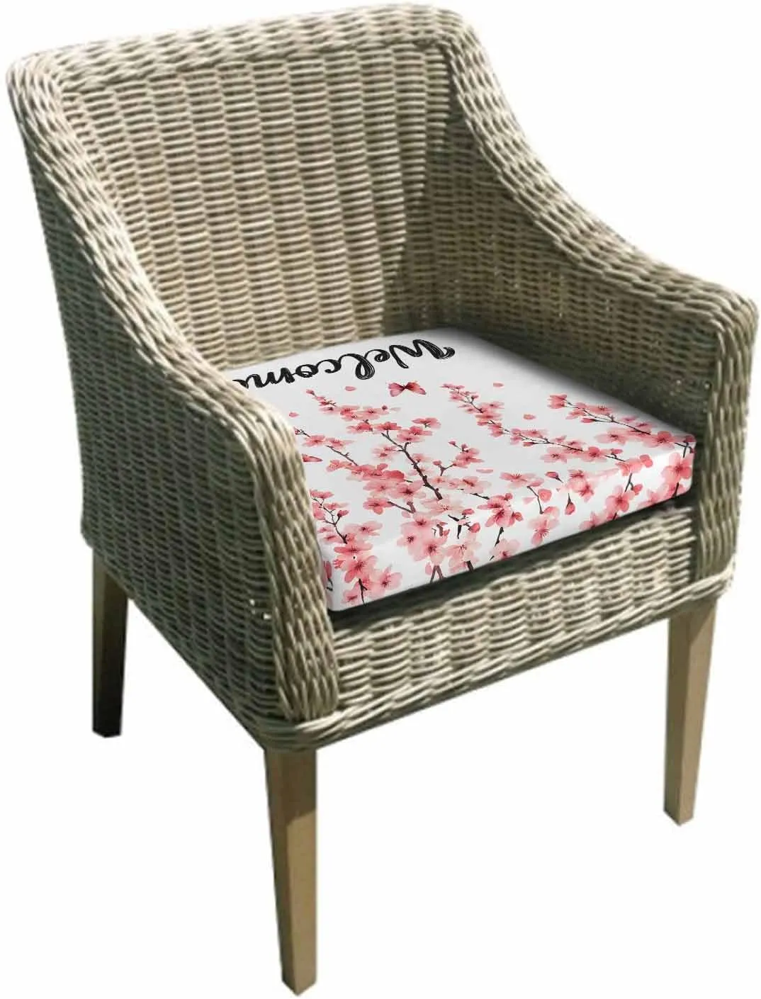 Cherry Blossoms Outdoor Cushion Chair Cover Set of 4 - Waterproof Couch Seat Covers, Spring Rustic Botanical Flowers Patio Furniture Protector Cushions Slipcovers for Sofa/RV, 22"x22"x4"