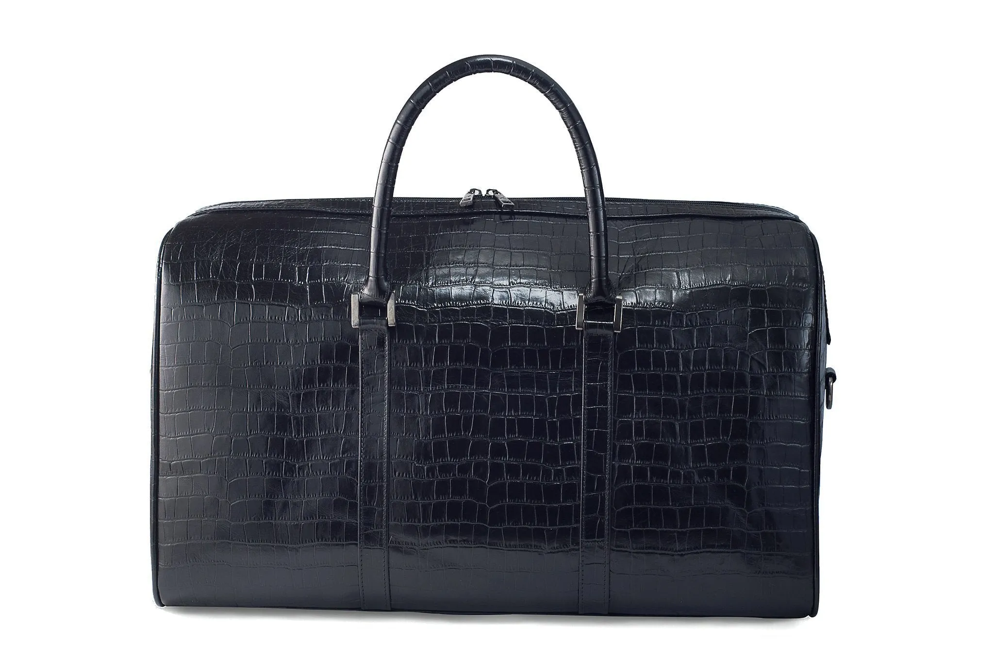 CHRIS - Black Embossed Crocodile Duffel Bag