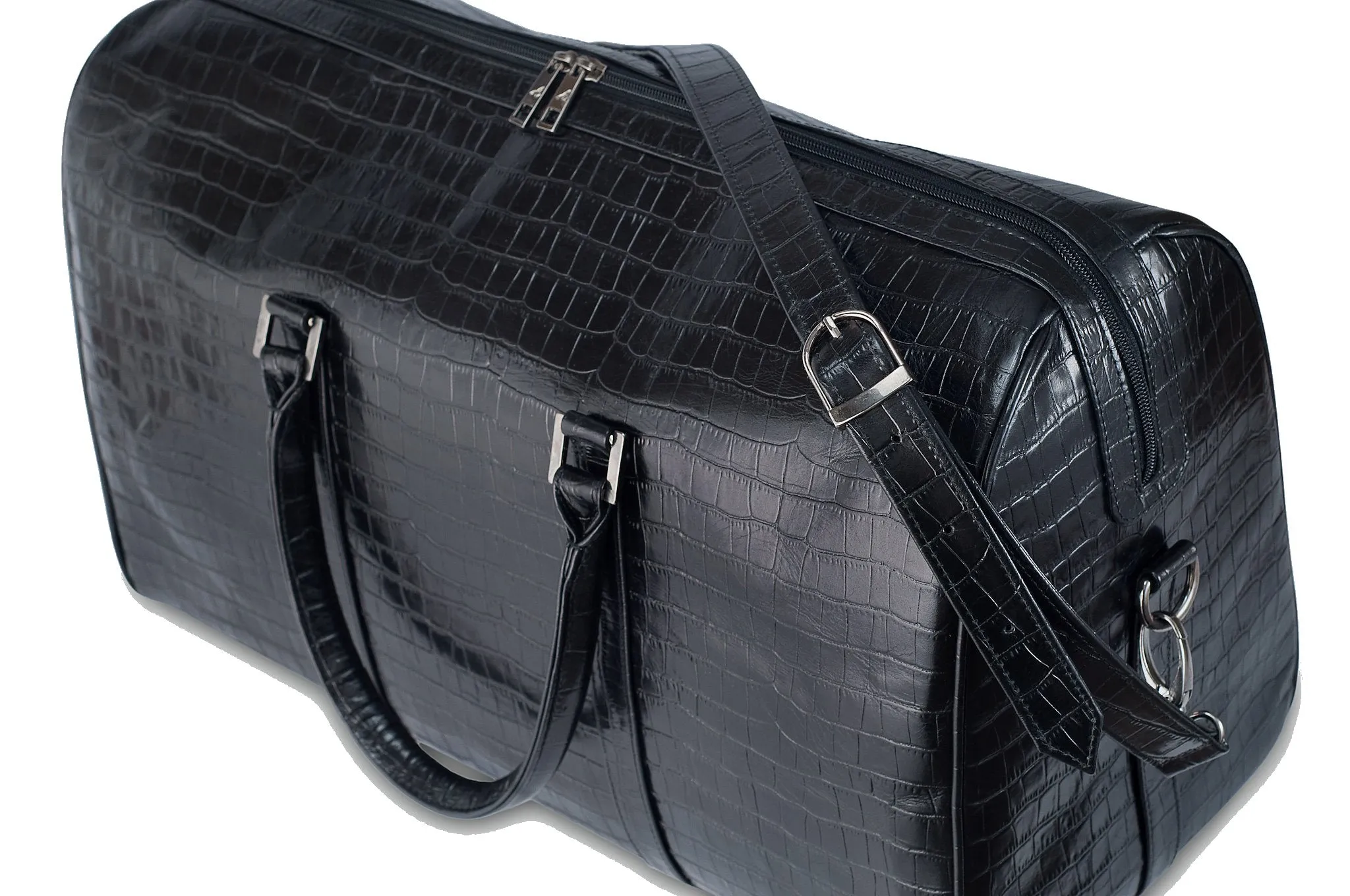 CHRIS - Black Embossed Crocodile Duffel Bag
