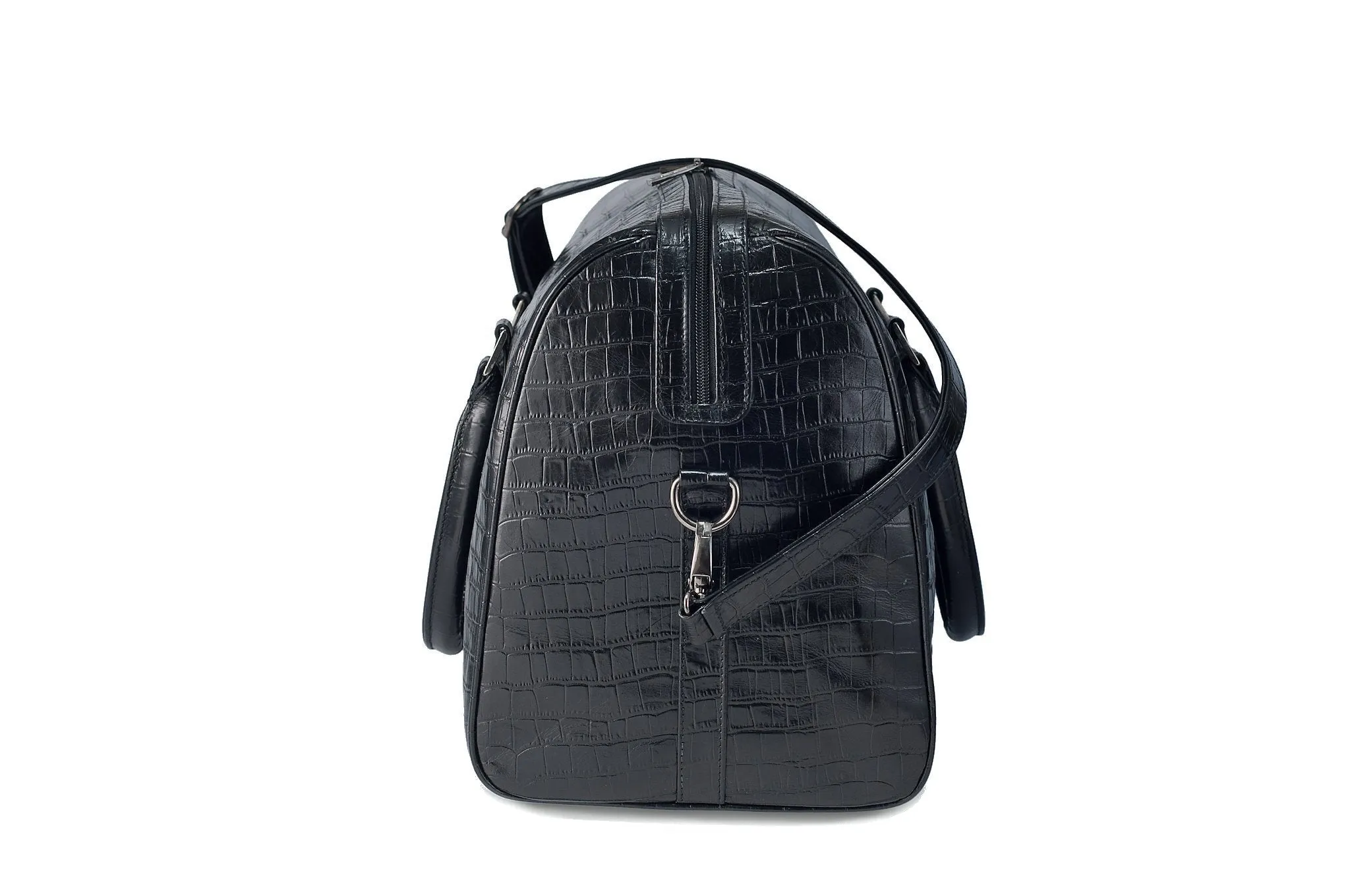 CHRIS - Black Embossed Crocodile Duffel Bag
