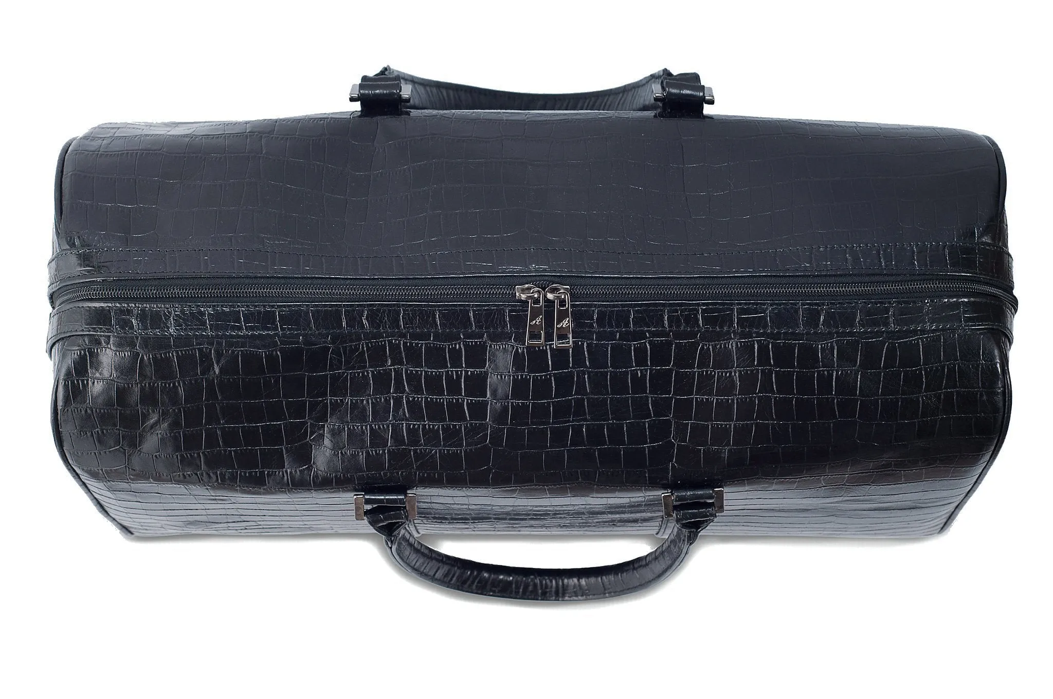 CHRIS - Black Embossed Crocodile Duffel Bag