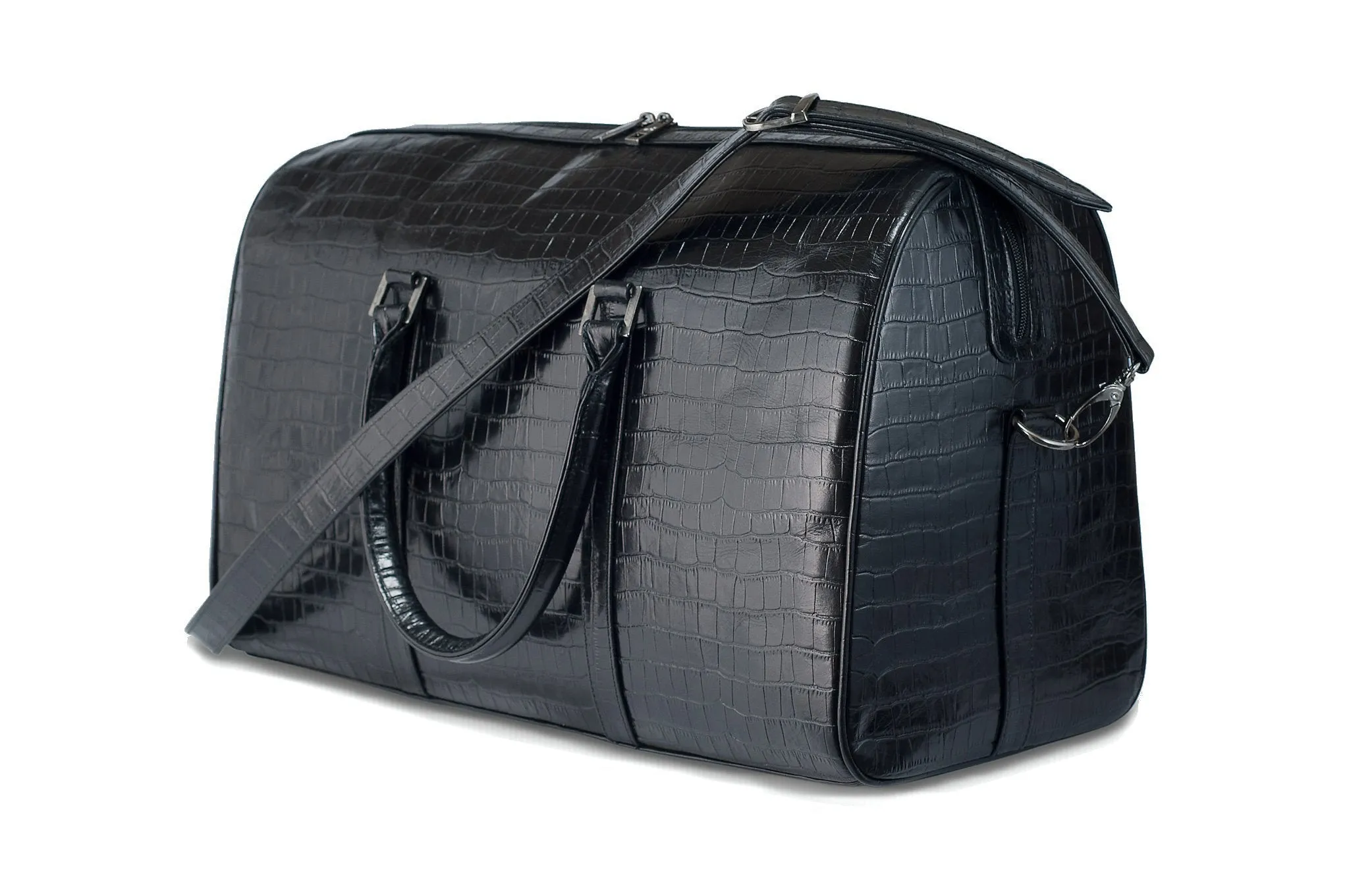 CHRIS - Black Embossed Crocodile Duffel Bag