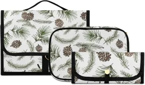 Christmas Tree Green Branches, Pine Cone Fir, Spruce 3 PCs Set Toiletry bags, 1 Women's Travel Cosmetic Bag, 1 Hanging Toiletry Wash Bag, 1 Brush Case, Portable Makeup Storage Case