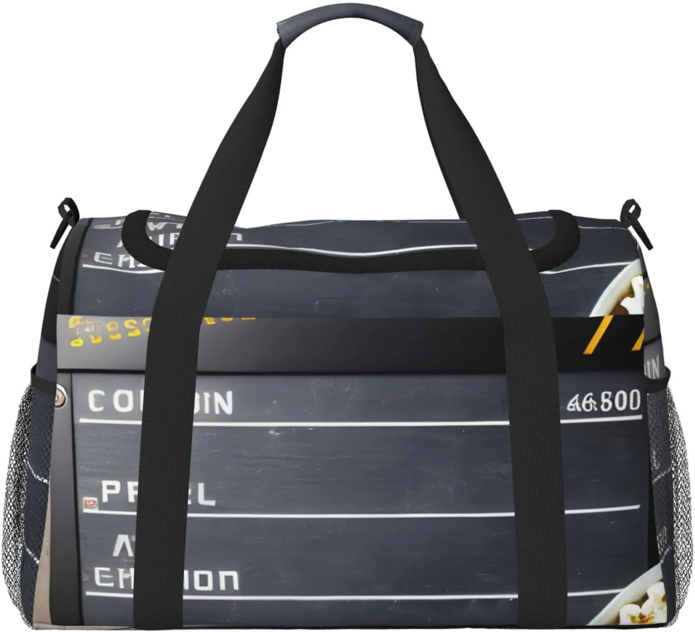 Cinema Movie Clapboard And Popcorn Print Travel Hand Travel Bag Weekender Overnight Carry On Tote Foldable Crossbody Bag