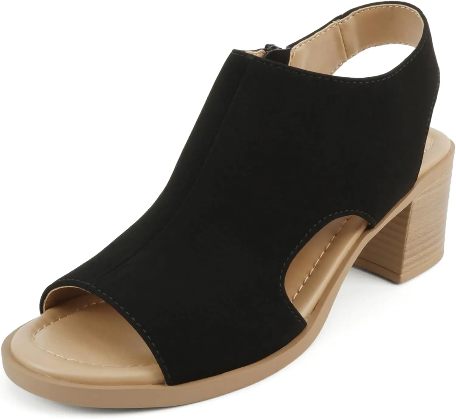 CITYCLASSIFIED “Elect” ~ Women’s Peep Toe Laser Cut Geometric Caged Slingback Ankle Strap Low Stacked Heel Ankle Bootie