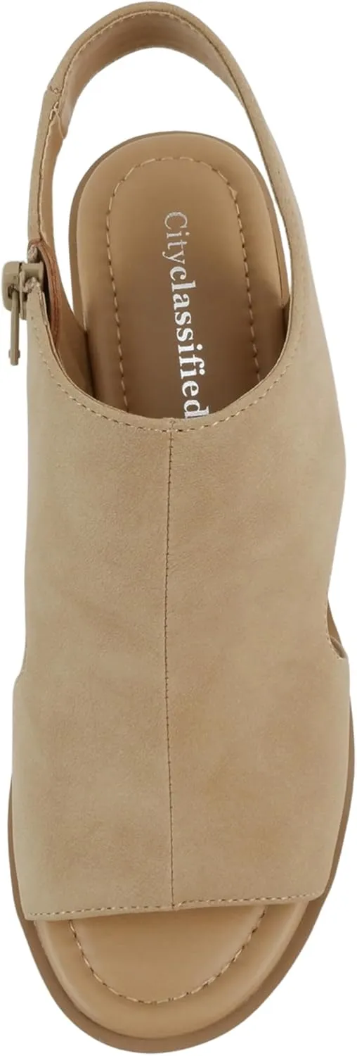 CITYCLASSIFIED “Elect” ~ Women’s Peep Toe Laser Cut Geometric Caged Slingback Ankle Strap Low Stacked Heel Ankle Bootie