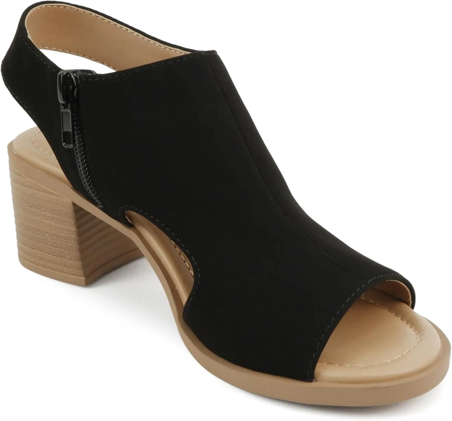 CITYCLASSIFIED “Elect” ~ Women’s Peep Toe Laser Cut Geometric Caged Slingback Ankle Strap Low Stacked Heel Ankle Bootie