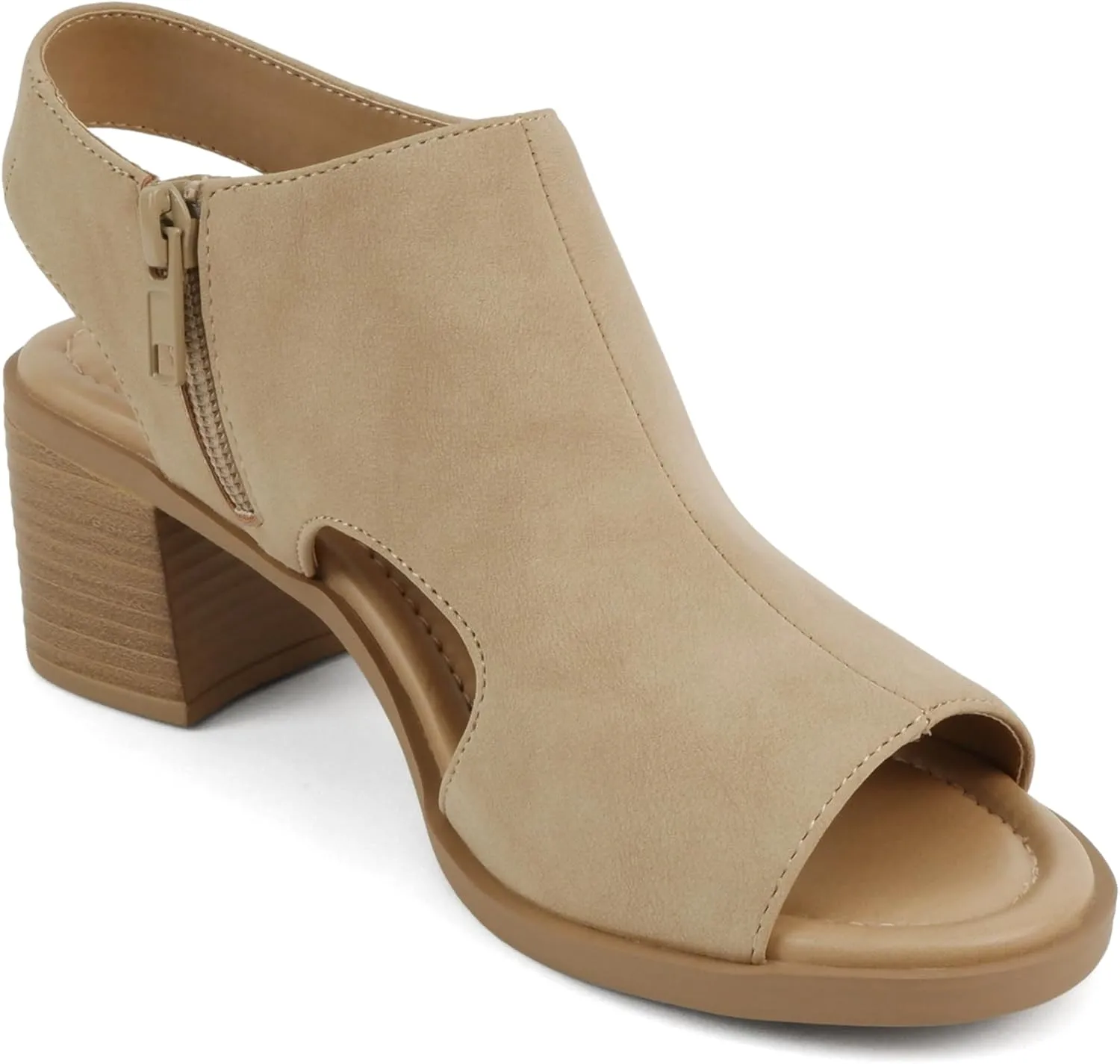 CITYCLASSIFIED “Elect” ~ Women’s Peep Toe Laser Cut Geometric Caged Slingback Ankle Strap Low Stacked Heel Ankle Bootie
