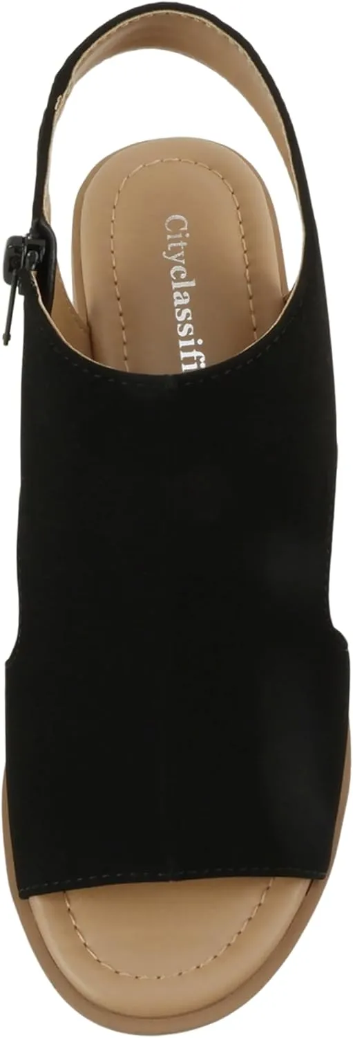CITYCLASSIFIED “Elect” ~ Women’s Peep Toe Laser Cut Geometric Caged Slingback Ankle Strap Low Stacked Heel Ankle Bootie