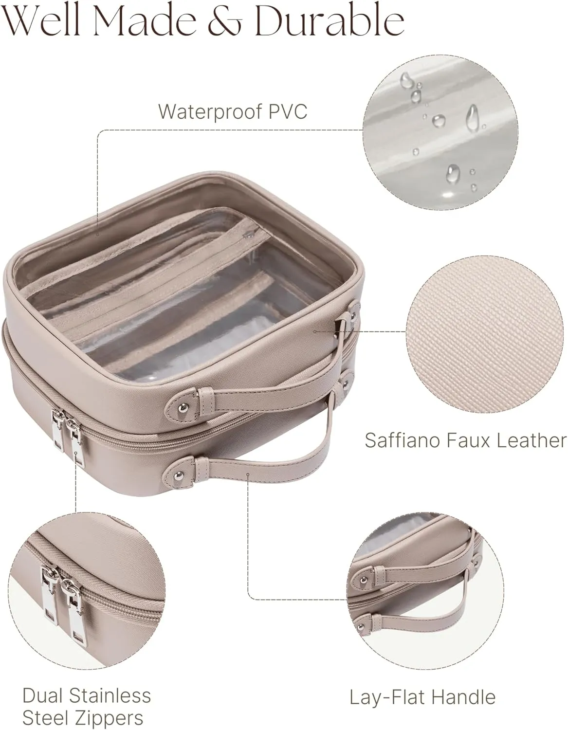 Clear Cosmetic Bag 2 Layer Travel Toiletry Bag Clear Makeup Bag Case with 4 Compartments, Transparent Travel Bag for Toiletries, Large Toiletry Bag for Women Cosmetic Case (Stone)