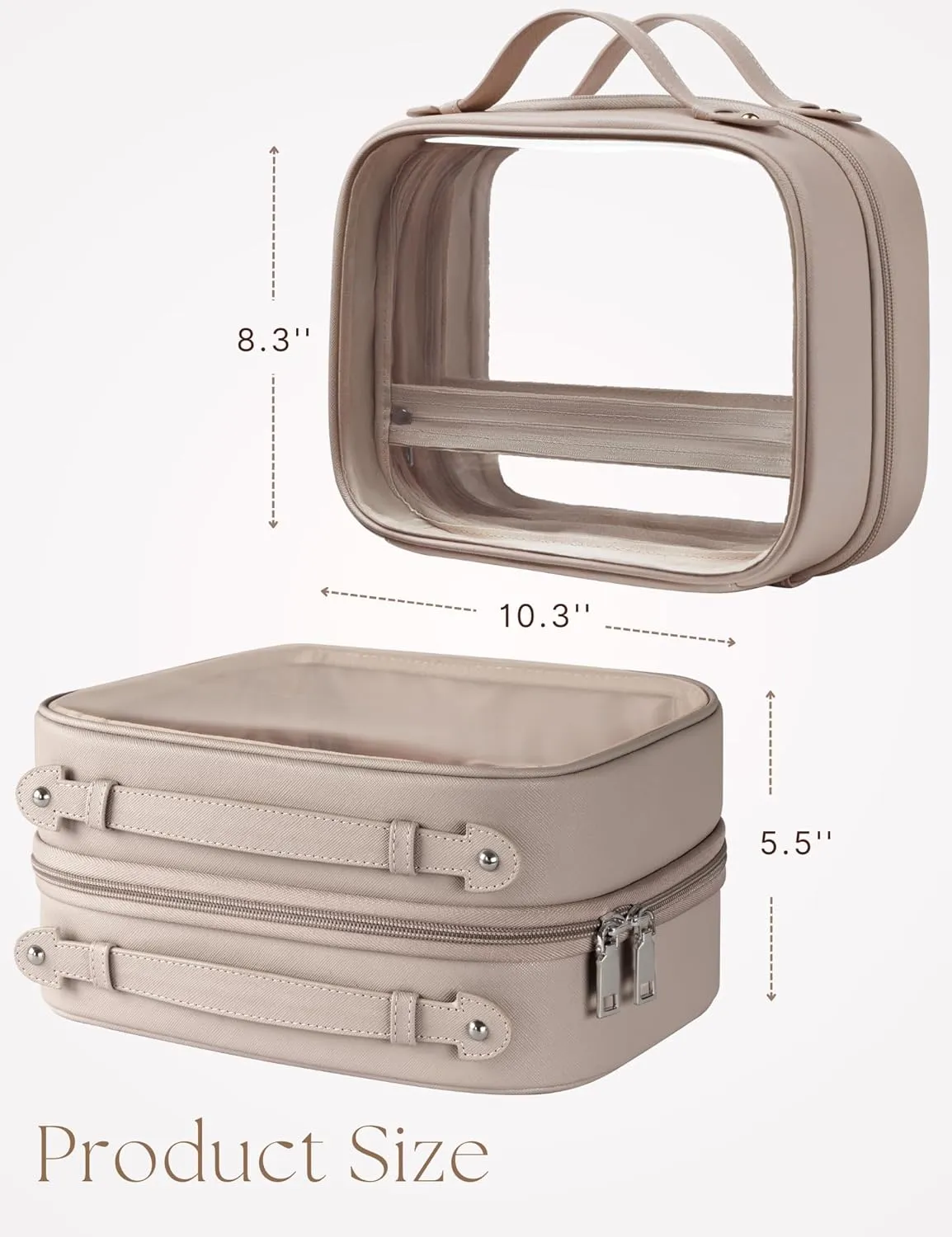 Clear Cosmetic Bag 2 Layer Travel Toiletry Bag Clear Makeup Bag Case with 4 Compartments, Transparent Travel Bag for Toiletries, Large Toiletry Bag for Women Cosmetic Case (Stone)