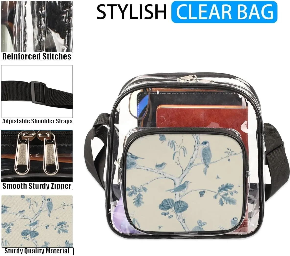 Clear Crossbody Bag Stadium Approved for Women and Men Transparent Messenger Shoulder Bag Clear Purse Bag