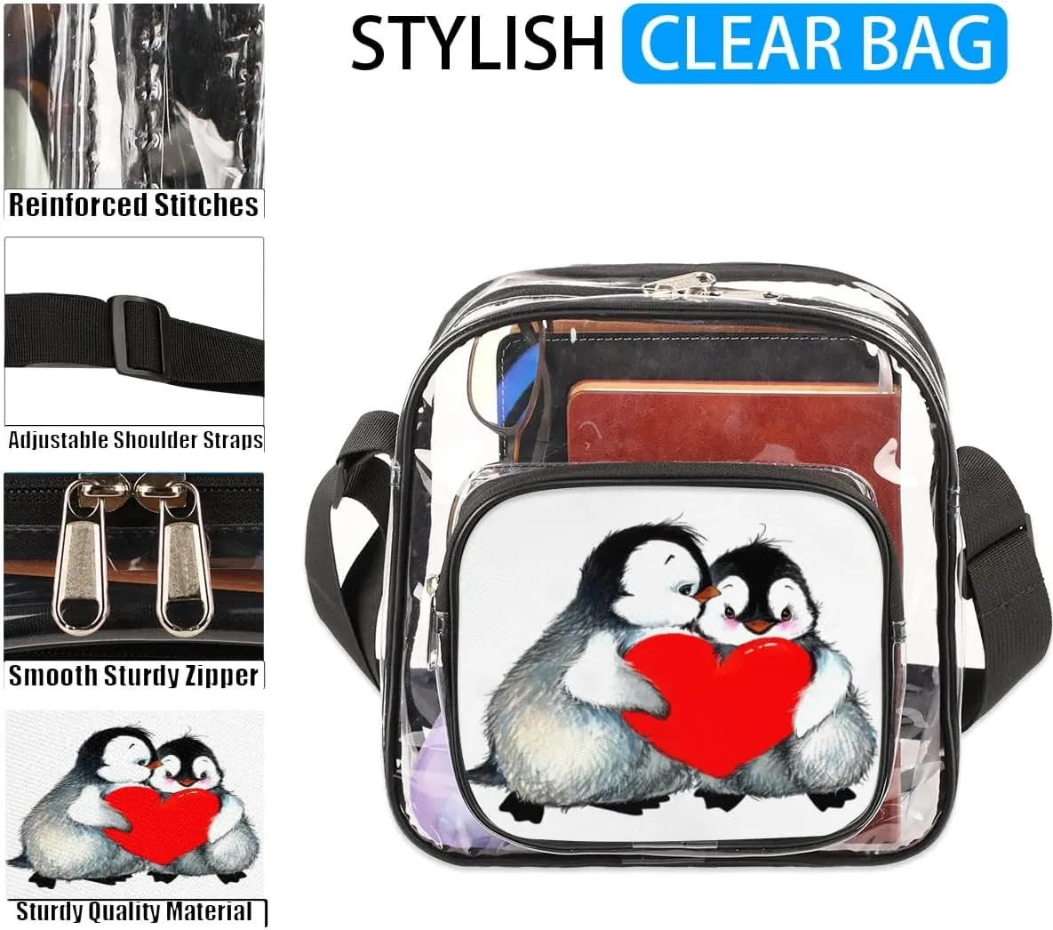 Clear Crossbody Bag Stadium Approved for Women and Men Transparent Messenger Shoulder Bag Clear Purse Bag