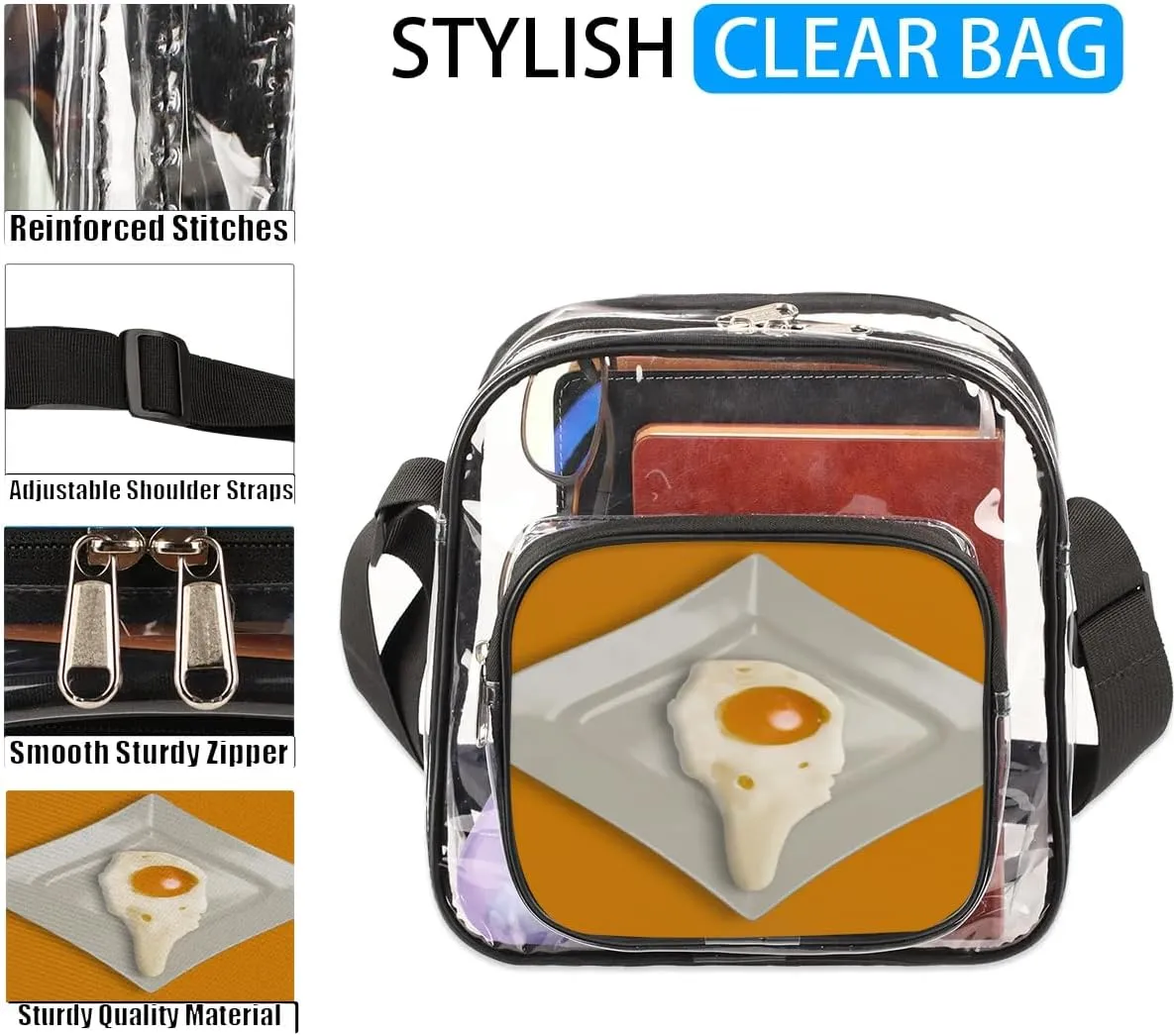 Clear Crossbody Bag Stadium Approved for Women and Men Transparent Messenger Shoulder Bag Clear Purse Bag