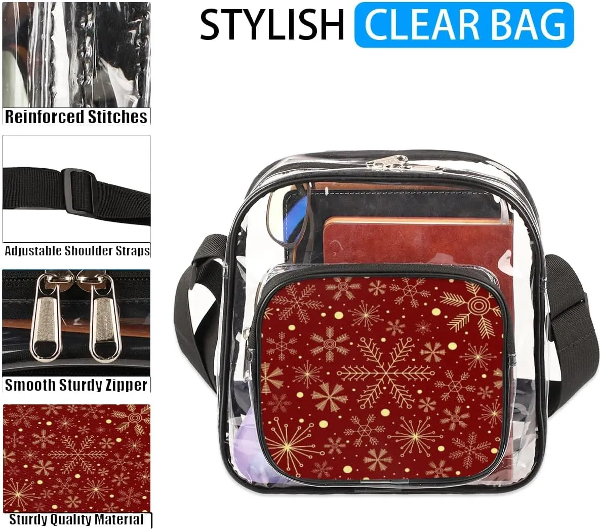 Clear Crossbody Bag Stadium Approved for Women and Men Transparent Messenger Shoulder Bag Clear Purse Bag
