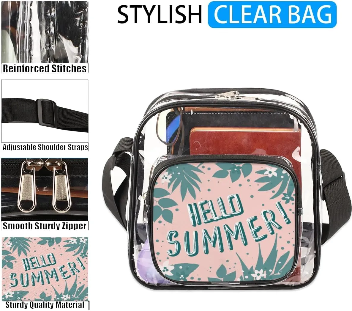 Clear Crossbody Bag Stadium Approved for Women and Men Transparent Messenger Shoulder Bag Clear Purse Bag