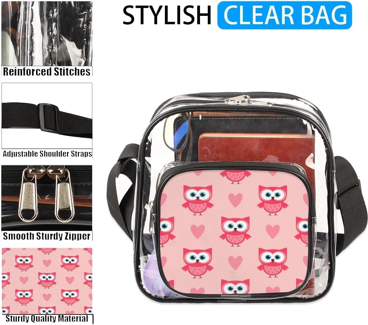 Clear Crossbody Bag Stadium Approved for Women and Men Transparent Messenger Shoulder Bag Clear Purse Bag
