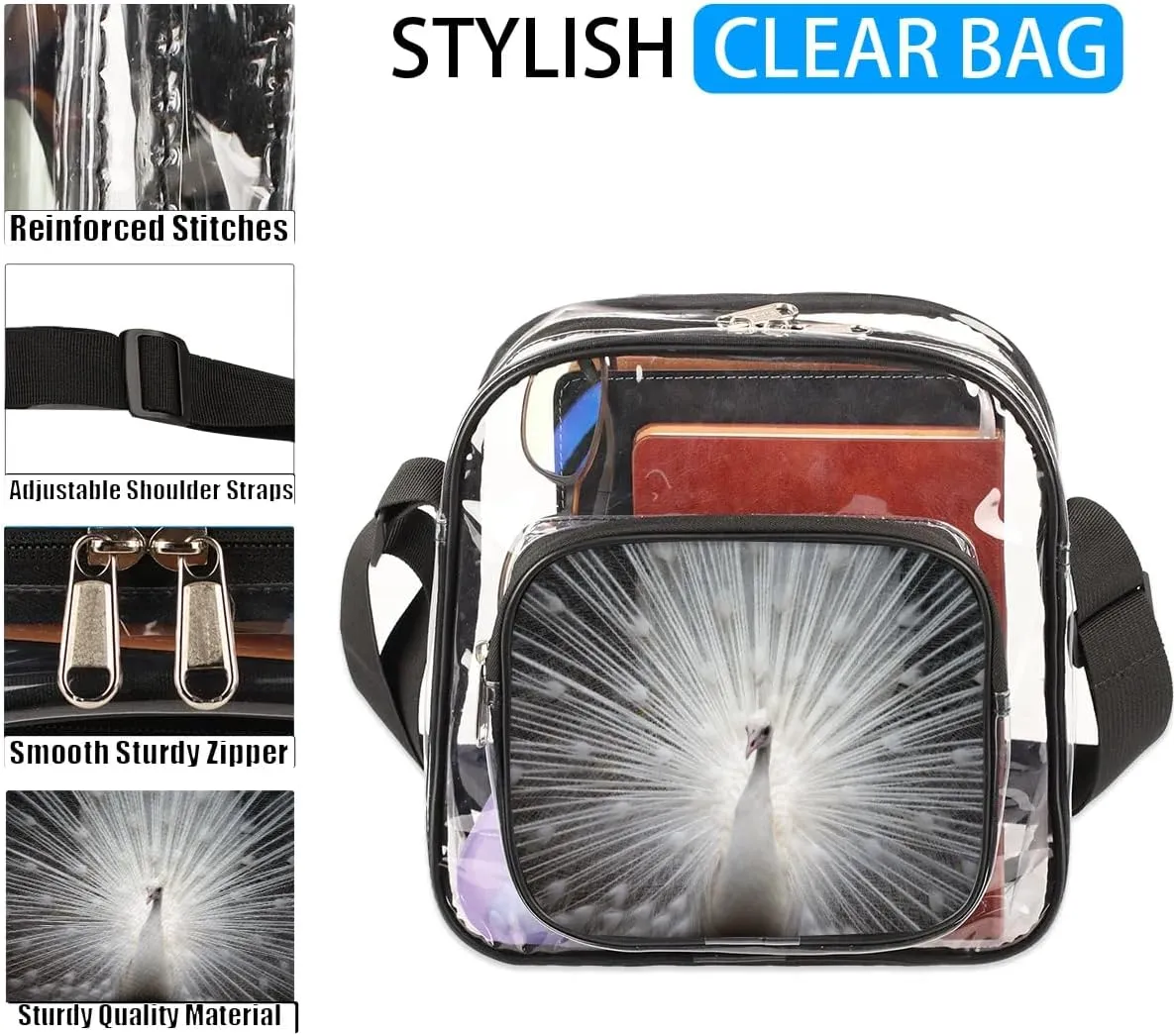 Clear Crossbody Bag Stadium Approved for Women and Men Transparent Messenger Shoulder Bag Clear Purse Bag