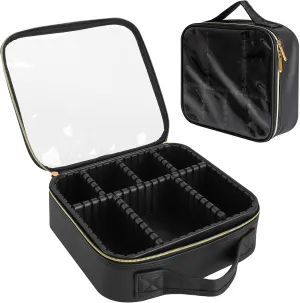 Clear Makeup Bag 10.6X3.7X8.7 inch Travel Cosmetic Organizer Bags for Women with Handle and Detachable Dividers, Portable Waterproof Cosmetic case, Gift for Women, Gift for Girls(Black)