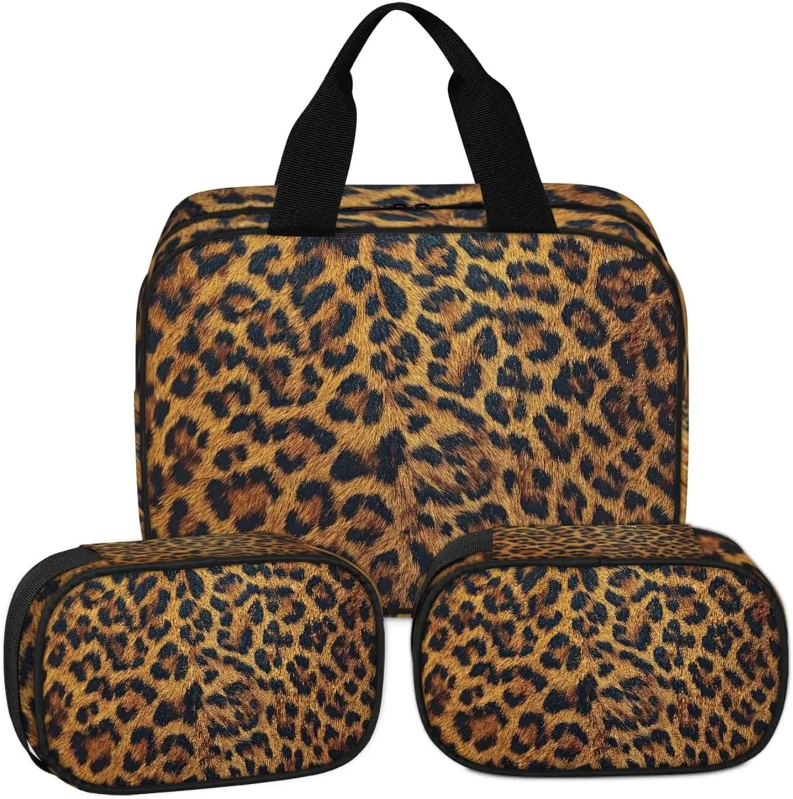 Clear Makeup Bag for Women Men, 3Pcs Transparent Cosmetic Bags Waterpoof Toiletries Set Portable Toiletry Bags with Zipper for Travel Bathroom(Leopard)