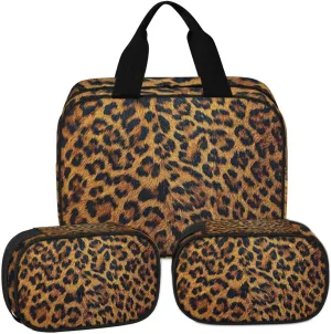 Clear Makeup Bag for Women Men, 3Pcs Transparent Cosmetic Bags Waterpoof Toiletries Set Portable Toiletry Bags with Zipper for Travel Bathroom(Leopard)