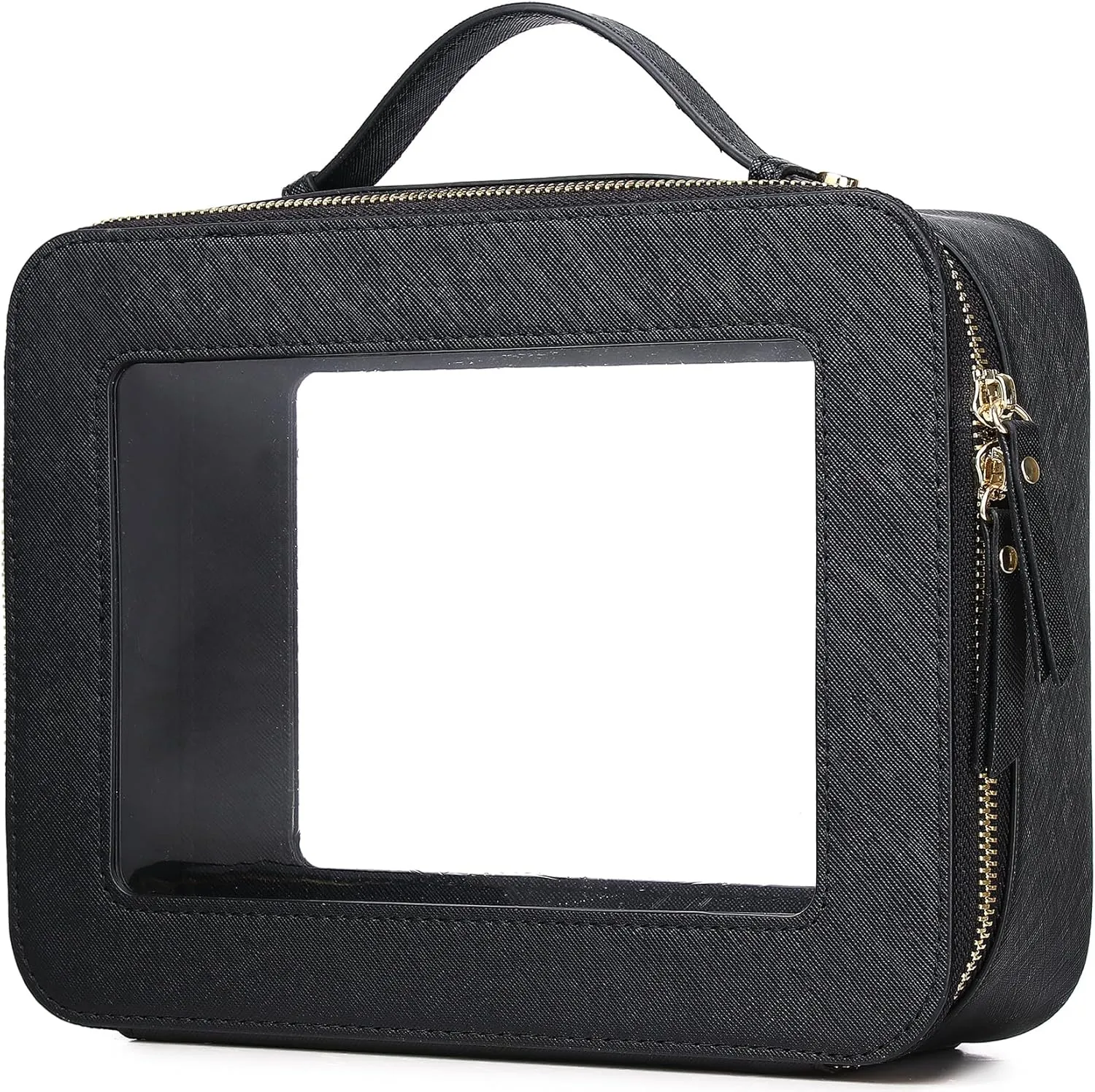 Clear Makeup Bag for Women Waterproof Travel Cosmetics and Toiletries Case Portable Makeup Oaganizer Bag Clear Car Bag with Zipper (Black, L-1)