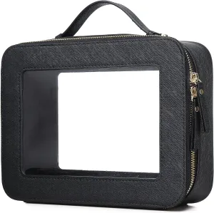 Clear Makeup Bag for Women Waterproof Travel Cosmetics and Toiletries Case Portable Makeup Oaganizer Bag Clear Car Bag with Zipper (Black, L-1)