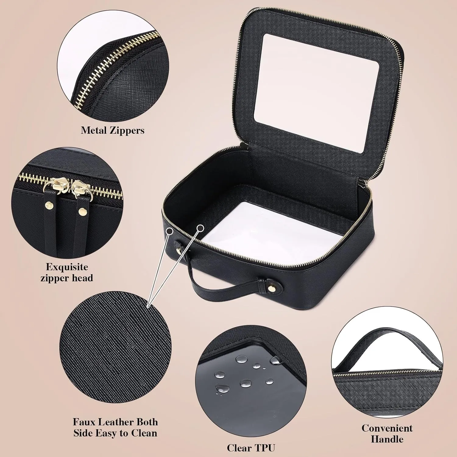 Clear Makeup Bag for Women Waterproof Travel Cosmetics and Toiletries Case Portable Makeup Oaganizer Bag Clear Car Bag with Zipper (Black, L-1)