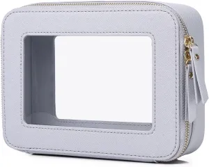 Clear Makeup Bag for Women Waterproof Travel Cosmetics and Toiletries Case Portable Makeup Oaganizer Bag Clear Car Bag with Zipper (Gray, M)