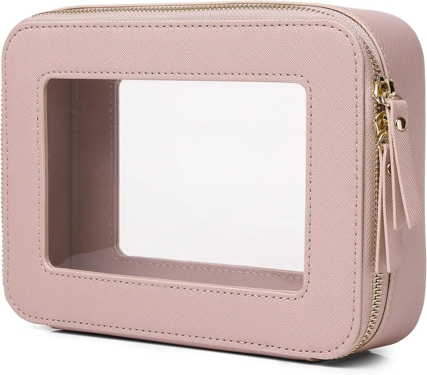 Clear Makeup Bag for Women Waterproof Travel Cosmetics and Toiletries Case Portable Makeup Oaganizer Bag Clear Car Bag with Zipper (Pink, M)