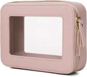 Clear Makeup Bag for Women Waterproof Travel Cosmetics and Toiletries Case Portable Makeup Oaganizer Bag Clear Car Bag with Zipper (Pink, M)