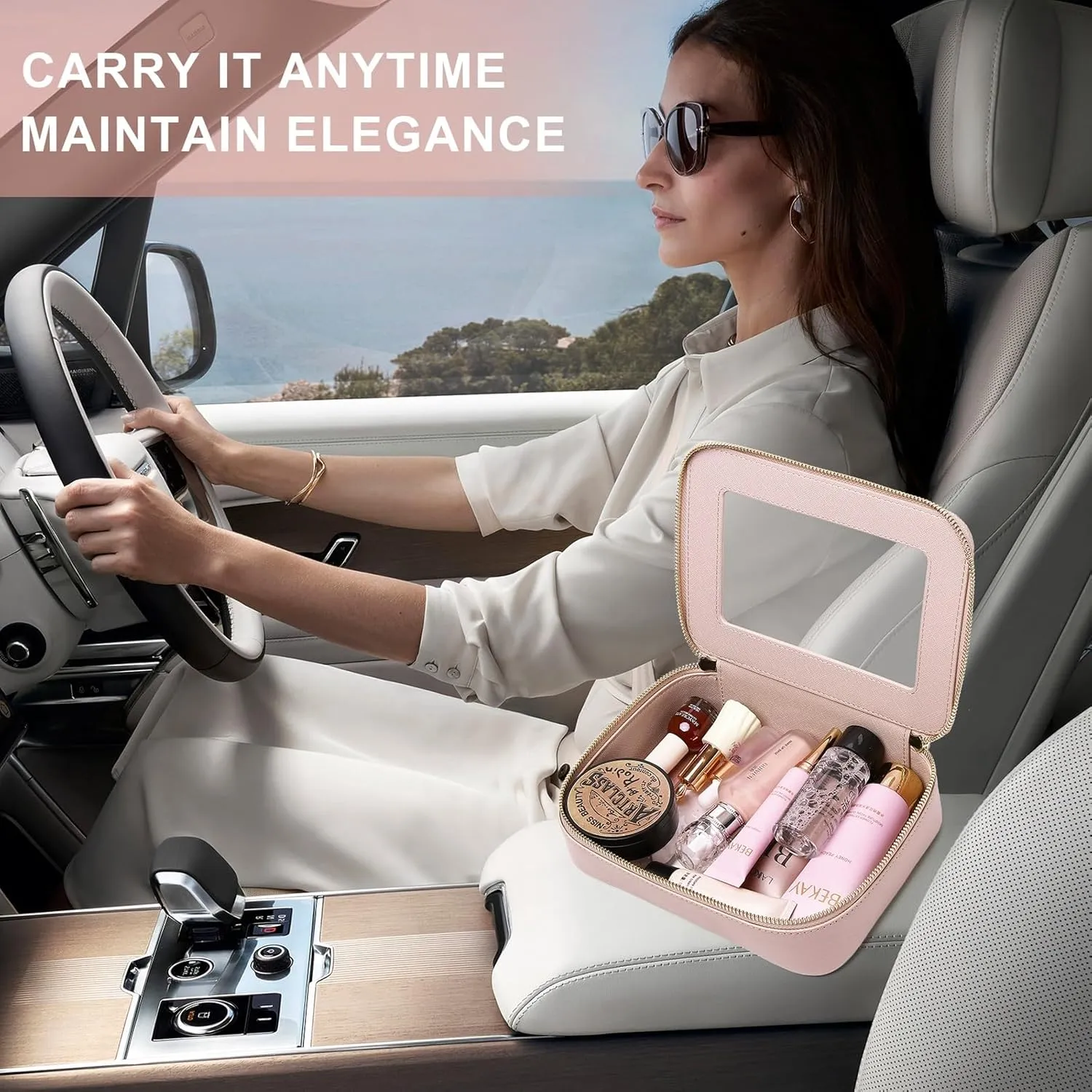 Clear Makeup Bag for Women Waterproof Travel Cosmetics and Toiletries Case Portable Makeup Oaganizer Bag Clear Car Bag with Zipper (Pink, M)