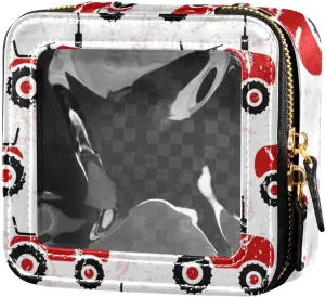 Clear Makeup Bag Mini Travel Cosmetic Case Transparent Toiletry Bag with Zipper, Portable Make Up Bag Leather Makeup Pouch for Women-Red Old Wheeled Tractors