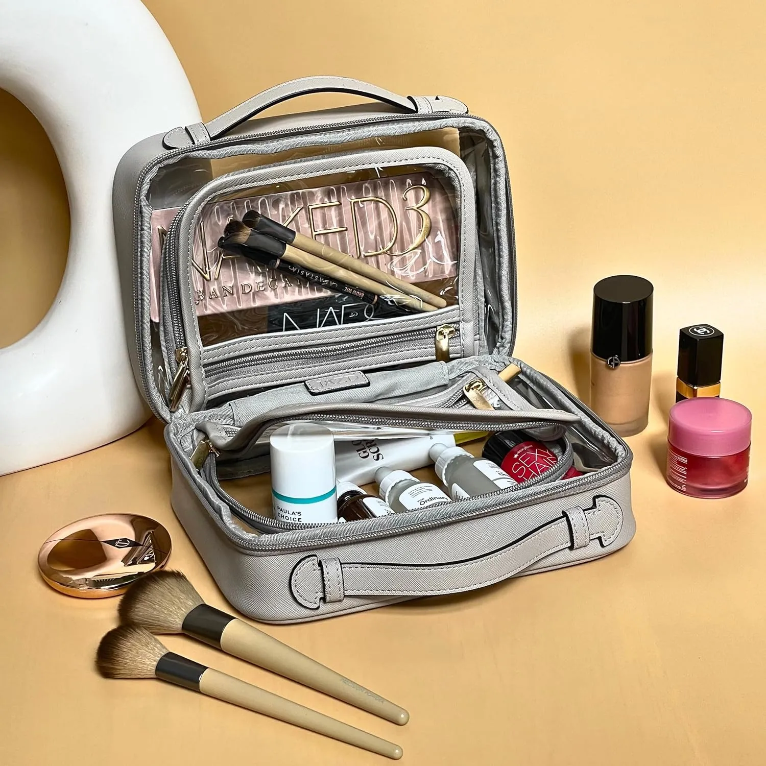 Clear Makeup Bag Toiletry Bag for Women Cosmetic Case Large Capacity Travel Make Up Bag Organizer Transparent Storage Compartment TSA Approved