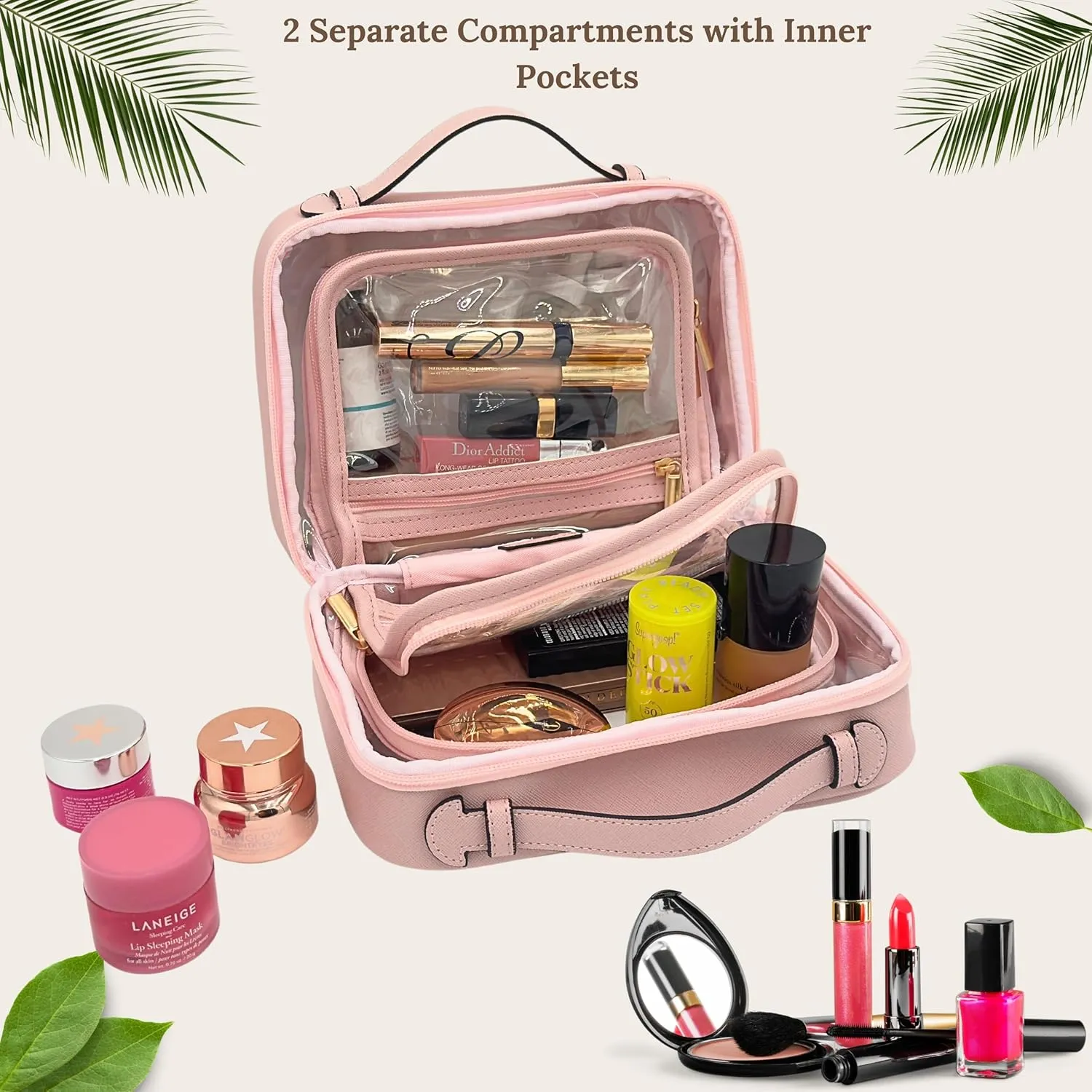 Clear Makeup Bag Toiletry Bag for Women Cosmetic Case Large Capacity Travel Make Up Bag Organizer Transparent Storage Compartment TSA Approved