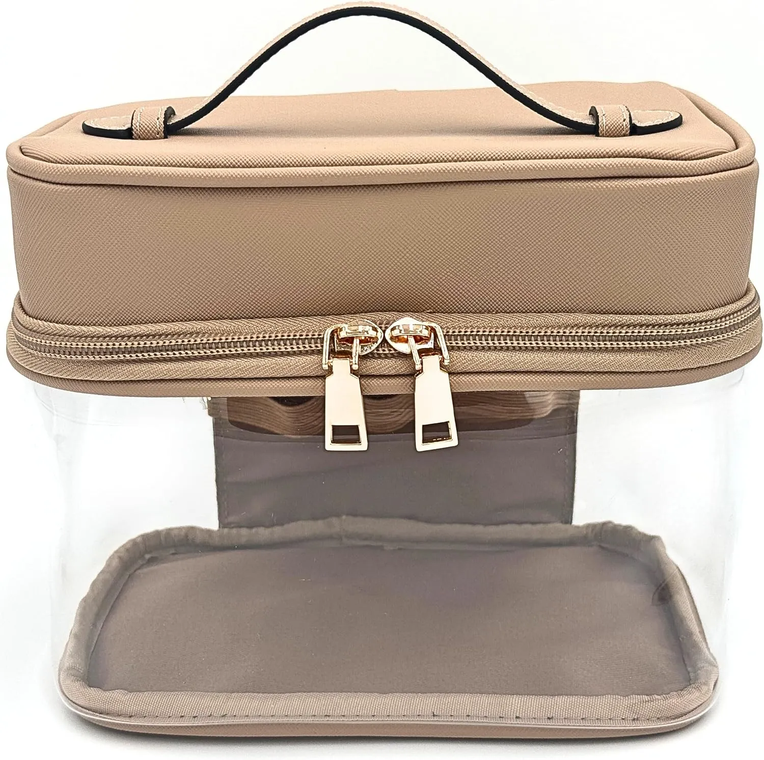 Clear Makeup Bag Toiletry Bag for Women Cosmetic Large Capacity Travel Make Up Bag Organizer Transparent Train Case TSA Approved (BEIGE)